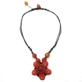 Cotton Rope Charming Orange Carnelian Flower Necklace (Thailand)