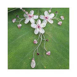 Stainless Steel 'Floral' Rose Quartz and Garnet Necklace (Thailand)