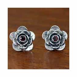 Handcrafted Sterling Silver 'Camellia' Garnet Earrings (Indonesia)