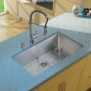 VIGO Undermount Stainless-Steel Kitchen Sink/Single-Handle Faucet/Grid/Strainer/Dispenser