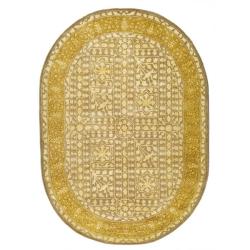 Safavieh Handmade Silk Road Beige/ Light Gold New Zealand Wool Rug (4'6 x 6'6 Oval)