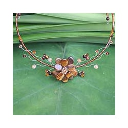 Stainless Steel 'Golden Bouquet' Tiger's Eye Necklace (Thailand)