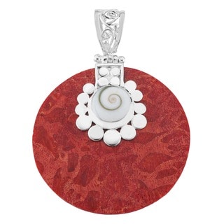 Silver-Plated Red Coral and Shival Sell Round Pendant (Indonesia)