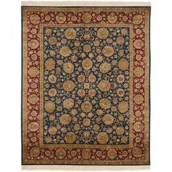 Asian Hand-Knotted Royal Kerman Blue and Red Traditional Wool Rug (6' x 9')