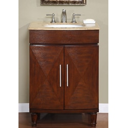 Silkroad Exclusive Single Sink 26-inch Travertine Top Vanity Cabinet