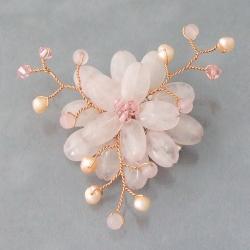 Rose Quartz and Natural Pearl Lotus Flower Brooch (3-5 mm)(Thailand)