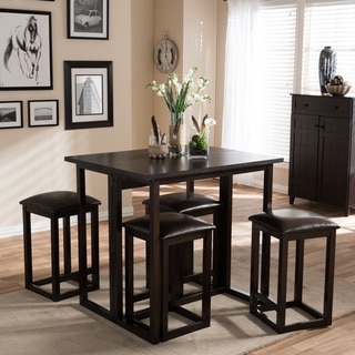 Baxton Studio Leeds Dark Brown Wood and Faux Leather Collapsible Pub Table Set
