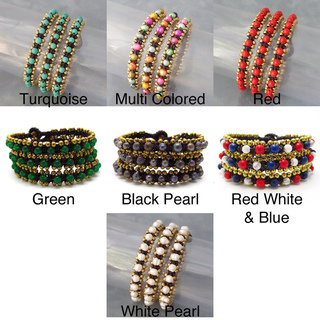 Set of 3 Brass and Gemstone Bead Link Bracelets (Thailand)