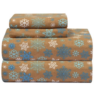 Snow Flakes Printed Flannel Sheet Set