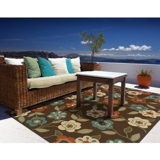 Brown/Ivory Outdoor Floral Area Rug (6'7" x 9'6")