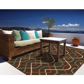 Brown/ Ivory Outdoor Area Rug (5'3 x 7'6)