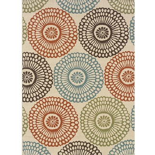 Ivory/Red Outdoor Area Rug (5'3" x 7'6")