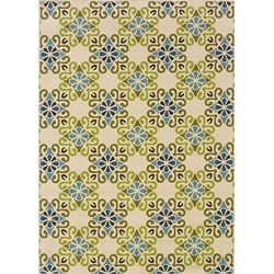 Ivory/Blue Floral Outdoor Area Rug (3'7 x 5'6)