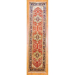 Herat Oriental Indo Hand-knotted Heriz Red/ Navy Wool Rug (2'6 x 10')