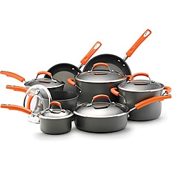 Rachael Ray Hard-anodized Nonstick 14-piece Grey with Orange Handles Cookware Set