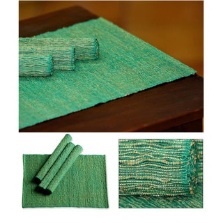 Set of 4 Handwoven Cotton 'Emerald Nature' Placemats (Indonesia)