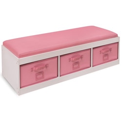 White Kid's Storage Bench with Pink Bins
