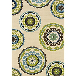 Modern Ivory/Green Outdoor Area Rug (8'6" x 13')