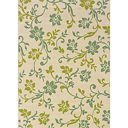 Contemporary Ivory/Green Outdoor Area Rug (8'6 x 13')