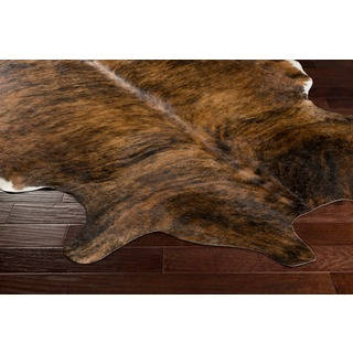 Hand-crafted Dark Brindle Battle Leather Cowhide Rug (7' Square)