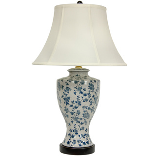 Blue and White Flower Vine Lamp with Off-white Fabric Shade (China)