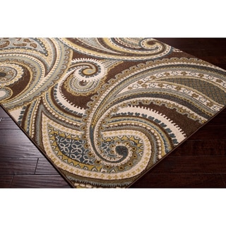 Meticulously Woven Contemporary Brown/Green Paisley Floral Folkestone Rug (7'10X10')