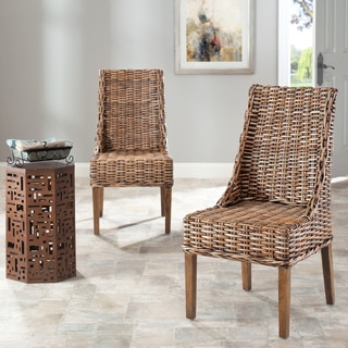 Safavieh Rural Woven Dining St Thomas Indoor Wicker Brown Sloping Arm Chairs (Set of 2)