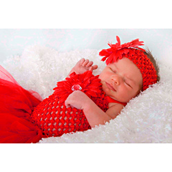 Baby Girls' Hand-crafted Bright-red Tulle Tutu-dress and Headband Set