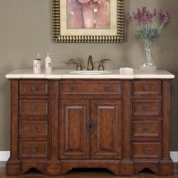 Silkroad Exclusive 58-inch Marble Stone Top Bathroom Vanity Lavatory Single Sink Cabinet