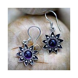 Sterling Silver 'Sunflowers' Amethyst Dangle Earrings (Indonesia)