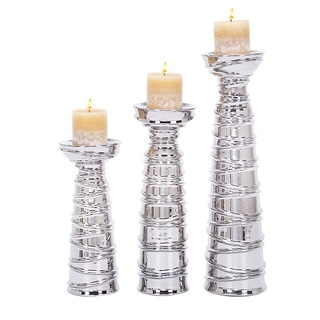 Casa Corter Silver Ceramic Pillar Candle Holders (Set of 3)