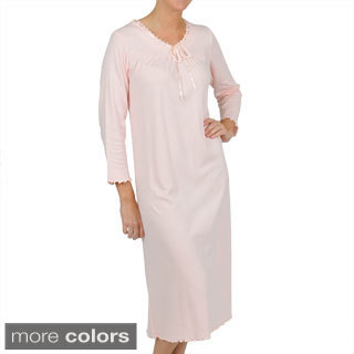 La Cera Women's Long Sleeve Scoop Neck Nightgown