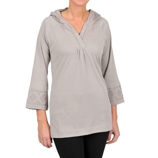 La Cera Women's 3/4-length Sleeve Embroidered Hooded Tunic
