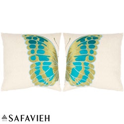 Safavieh Majestic Butterfly 18-inch Cream/ Blue Decorative Pillows (Set of 2)