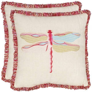 Safavieh Fuchsia Dragonfly 18-inch Beige/ Red Decorative Pillows (Set of 2)