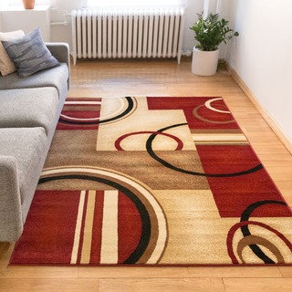 Arcs and Shapes Red Rug (5'3 x 7'3)