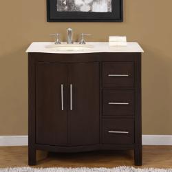 Silkroad Exclusive Natural Stone Countertop Bathroom Single Sink Vanity cabinet Lavatory (36-inch)