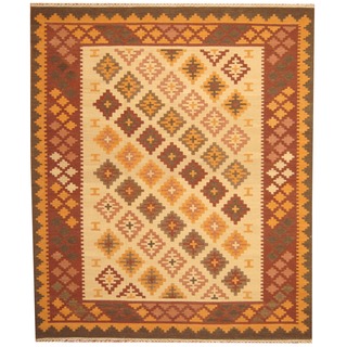 Herat Oriental Indo Hand-woven Kilim Ivory/ Rust Wool Area Rug (8' x 10')