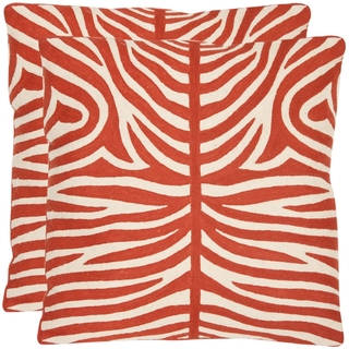 Safavieh Tiger Stripes 18-inch Embroidered Orange Decorative Pillows (Set of 2)