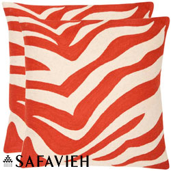 Safavieh Stripes 18-inch Embroidered Orange Decorative Pillows (Set of 2)