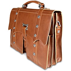 Zeyner Cognac Italian-vachetta-leather 15.4-inch Laptop Briefcase