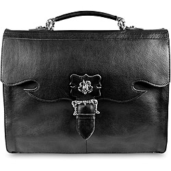 Zeyner Vachetta Black Italian Leather Flap-Over 15.4-inch Laptop Briefcase