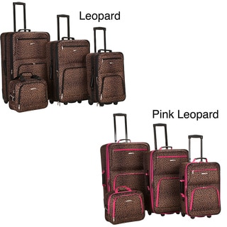 Rockland Deluxe Leopard Four-piece Expandable Luggage Set
