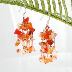 Sterling Silver 'Autumn Melody' Carnelian and Pearl Earrings (4-5 mm)(Thailand)