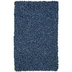 Hand-tied Pelle Blue Leather Shag Rug (5' x 8')