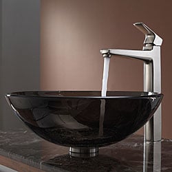 KRAUS Glass Vessel Sink in Brown with Virtus Faucet in Brushed Nickel