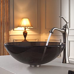 KRAUS Glass Vessel Sink in Brown with Ventus Faucet in Brushed Nickel
