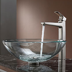 KRAUS Glass Vessel Sink with Virtus Faucet in Brushed Nickel