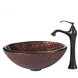 KRAUS Venus Glass Vessel Sink in Brown with Ventus Faucet in Oil Rubbed Bronze