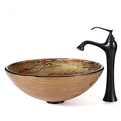 KRAUS Ares Glass Vessel Sink in Gold with Ventus Faucet in Oil Rubbed Bronze